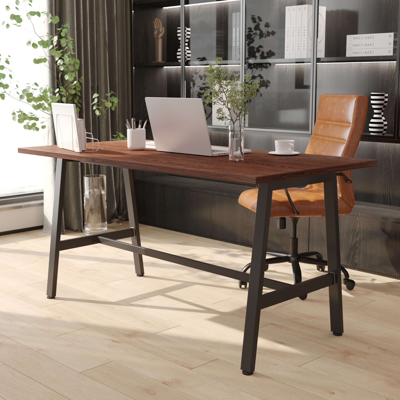 Emma and Oliver Remy 60x30 Dining or Gaming Table with Double Sided Laminate Table Top and Heavy Duty A-Frame Steel Base